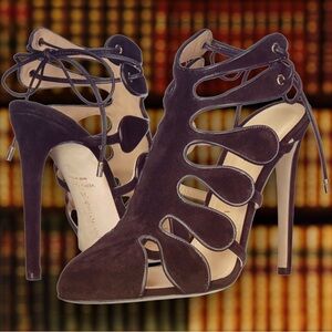 Chloe Gosselin Black Suede & Leather Calico Ankle Tie Pumps Size 10